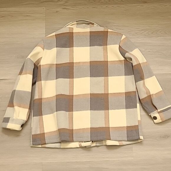 Cotton Emporium Plaid gray Cream Shacket Shirt Wool small Cabincore Granola Girl - Picture 5 of 8